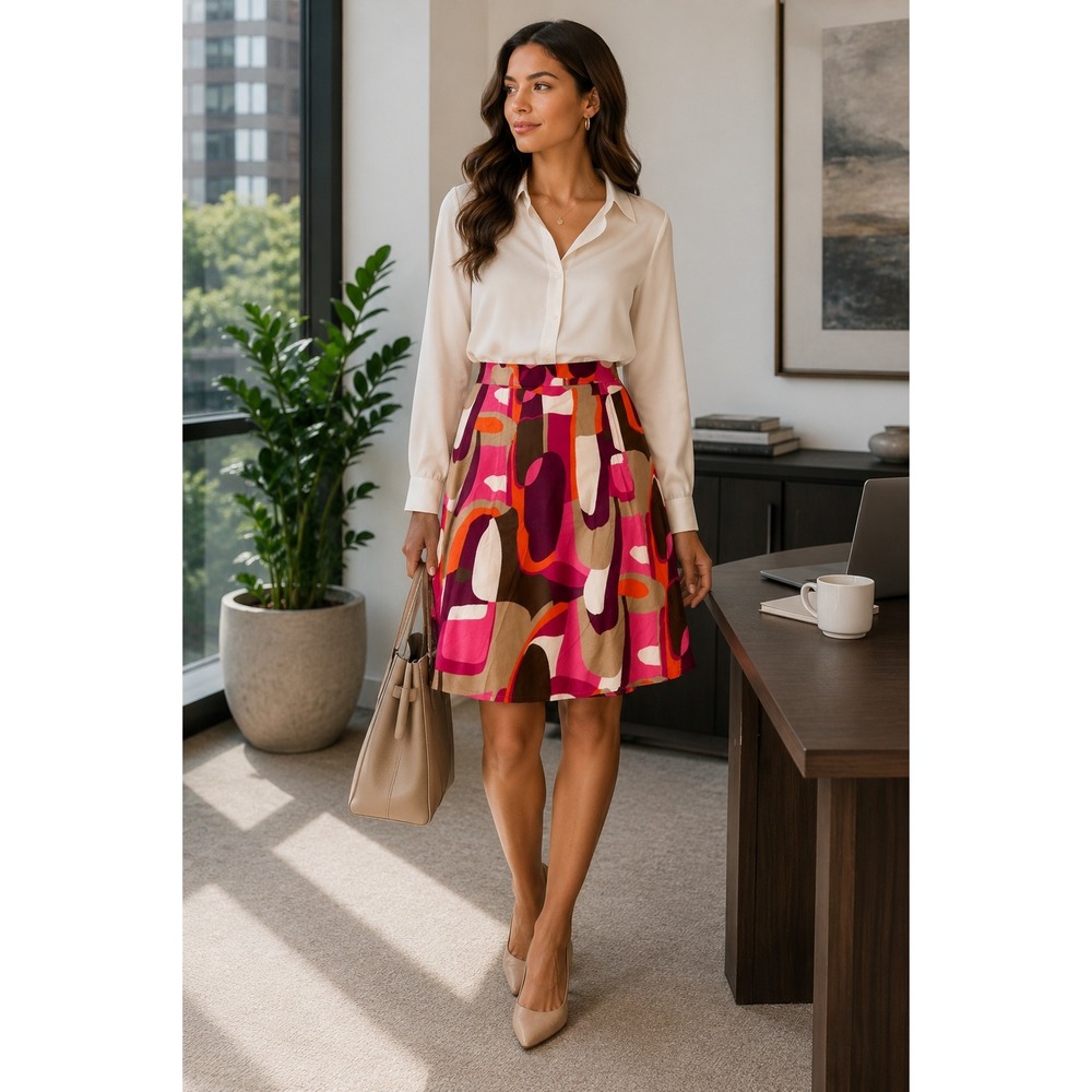 George ME Mark Eisen Multicolor Abstract Skirt Knee Length Retro Mod Fashion
